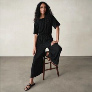 Eileen Fisher Woman Round Neck Wide Leg Jumpsuit in Black Size 1X Plus Size.